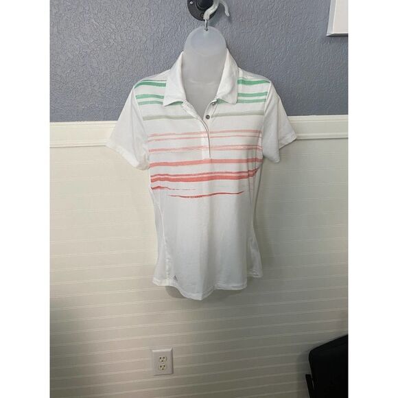 Adidas White Stripe Collared Short Sleeve Shirt - Picture 1 of 6